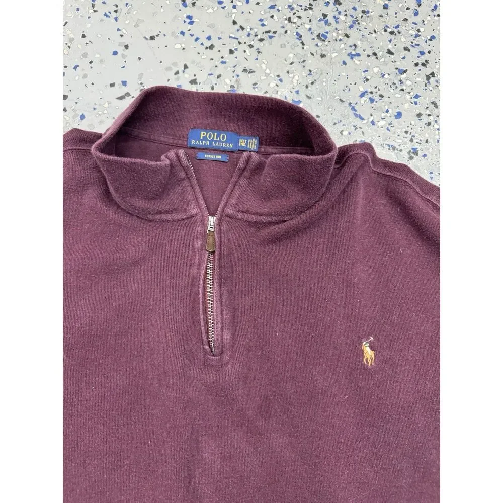 Polo Ralph Lauren 1/4 Zip Knit Sweater Adult 3XL Big 3XLT Estate Rib Maroon Red‎